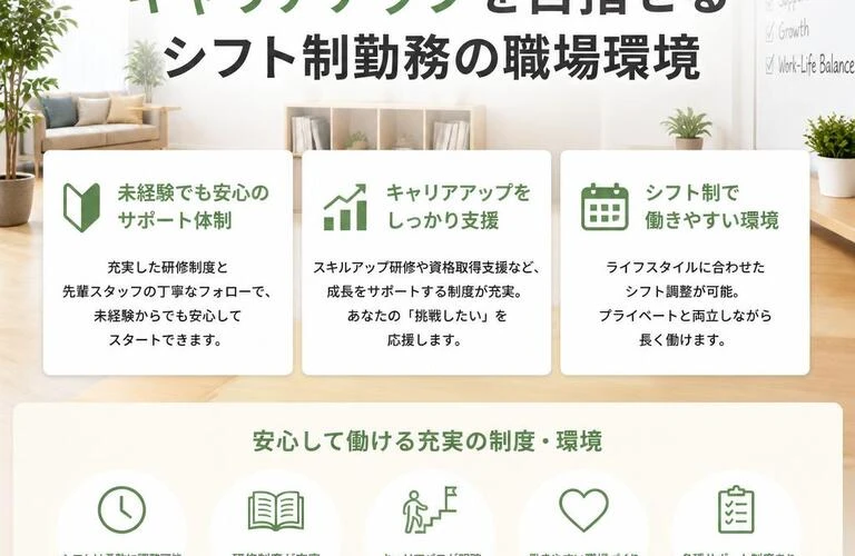 未経験からでも安心してキャリアアップを目指せるシフト制勤務の職場環境