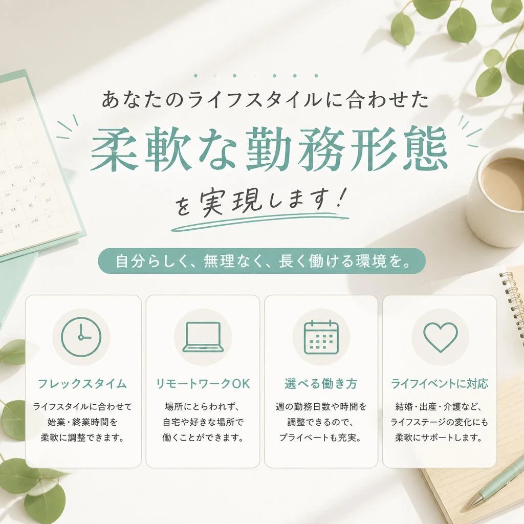 あなたのライフスタイルに合わせた柔軟な勤務形態を実現します！