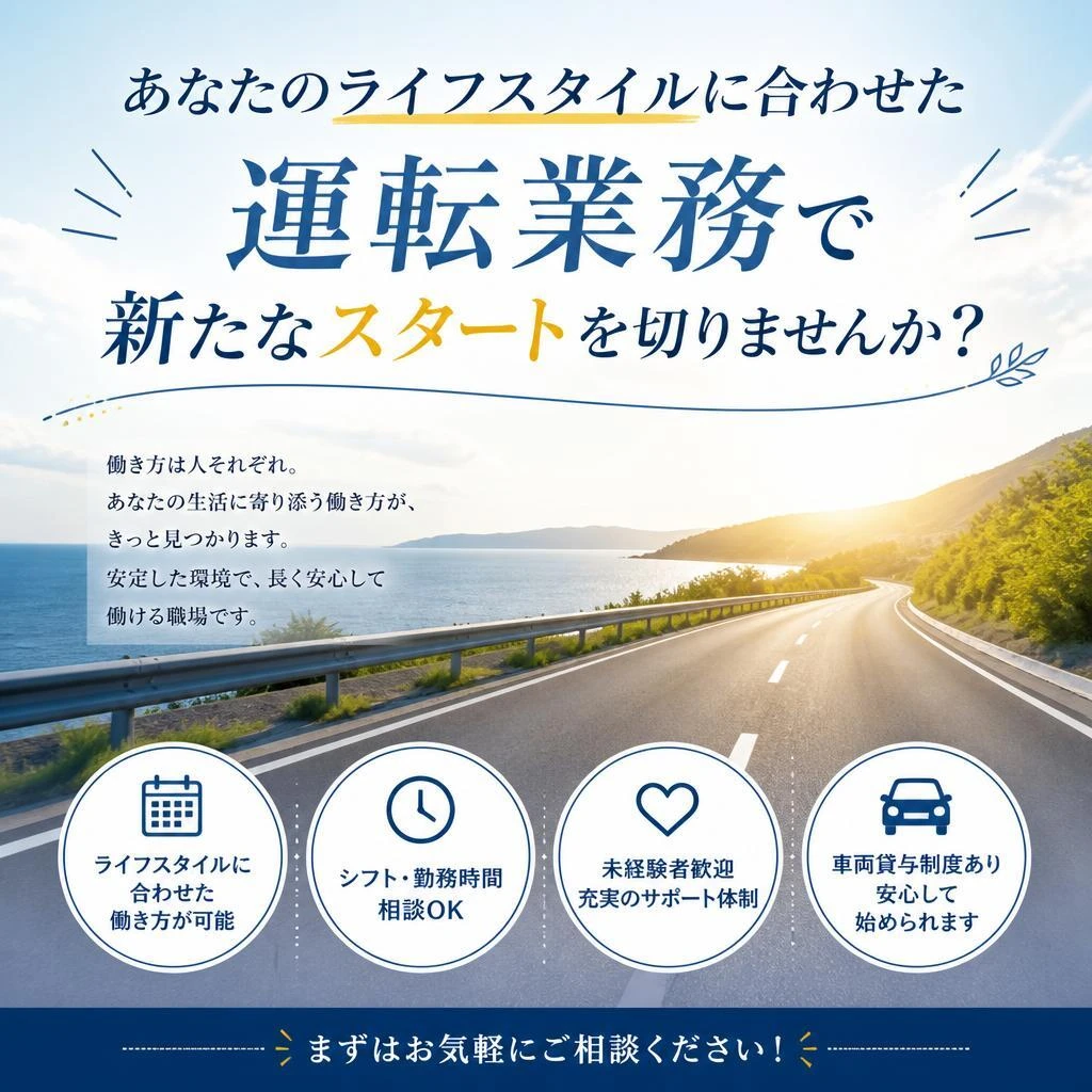 あなたのライフスタイルに合わせた運転業務で新たなスタートを切りませんか？