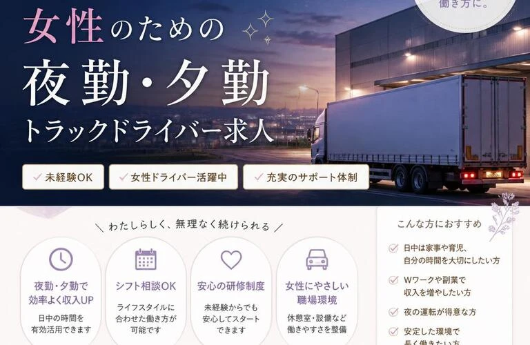 あなたのライフスタイルに寄り添う、女性のための夜勤・夕勤トラックドライバー求人