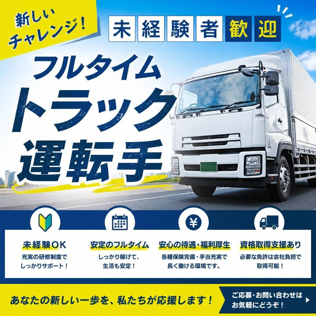 新しいチャレンジ！未経験者歓迎のフルタイムトラック運転手