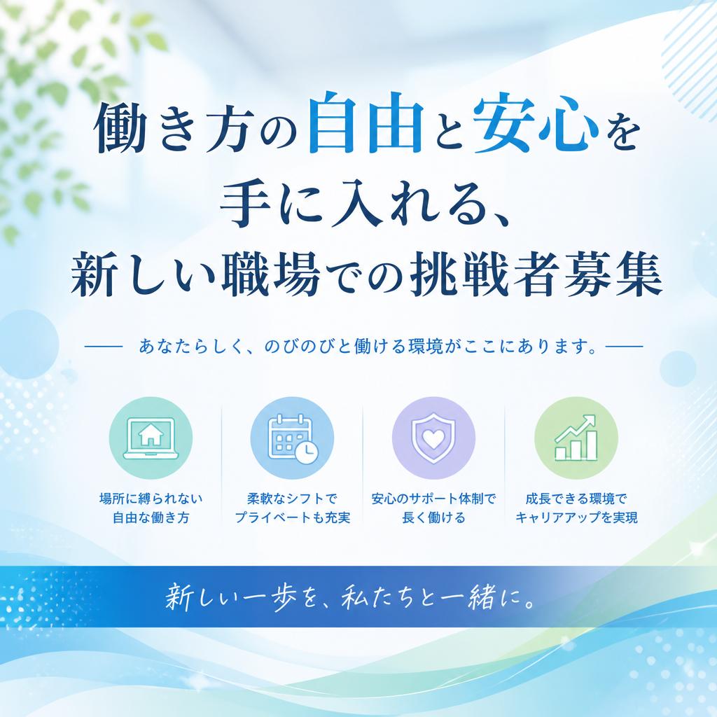 働き方の自由と安心を手に入れる、新しい職場での挑戦者募集